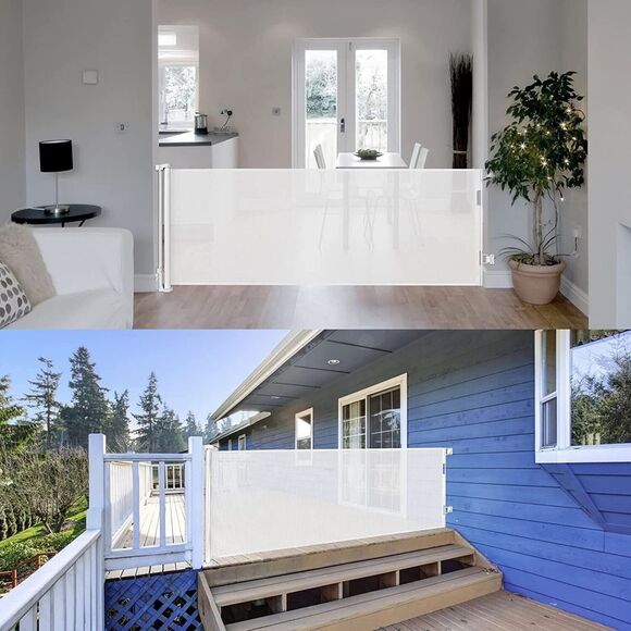 110" x 35" Retractable Baby Gate – Indoor/Outdoor Driveway Safety Barrier Fence - Picture 9 of 13